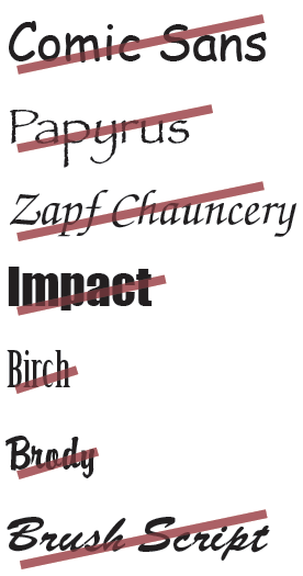Prohibited typefaces example a