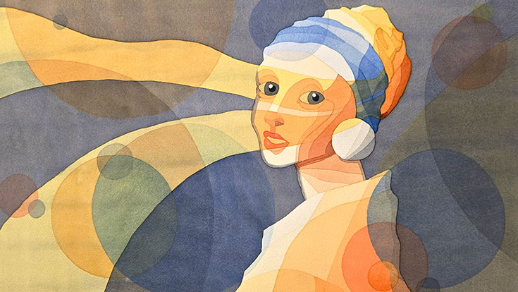 Petra Tafoya, Reimagining the Girl with the Pearl Earring. Watercolor.